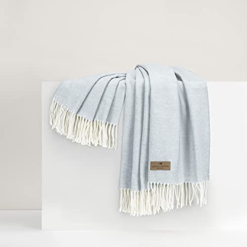 Lands Downunder Lightweight Luxury Herringbone Throw Blanket – Soft Woven Decorative Cotton Throw for Couch, 51” x 67”, Made in Italy (Hydrangea – Muted Blue-Green) - color: Hydrangea
