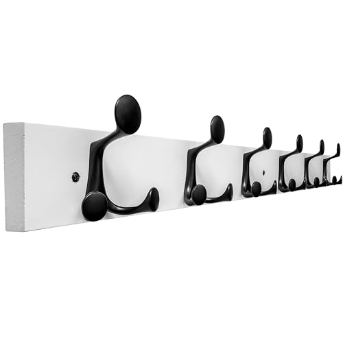 SKOLOO 36-Inch White Wood Coat Rack Wall Mount with 6 Triple Hooks - Ideal for Family Entrances, Classrooms, and Pet Supplies Storage - Perfect Coat Hooks for Wall - color: White, size: 36 Inch