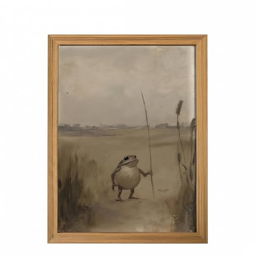 AZPRXN Frog Wall Art Vintage Canvas Print Farmhouse Decor 16x24 Inch | Refresh blank spaces with charming countryside artwork,adding warmth and character to bedroom offices and cozy home interiors - color: Retro Frog Art, size: 24"L x 16"W