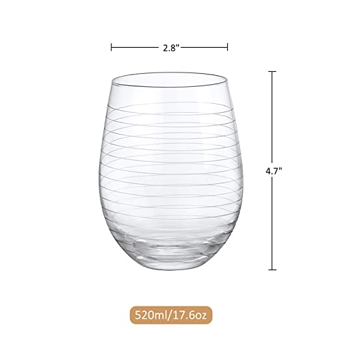 Joeyan Hand Blown Etched Stemless Wine Glasses with Dots Strips Pattern for Red Wine,Large Carved Drinking Glass Cups Tumblers for Wedding Anniversary Party Home,Set of 4,17.5 oz - color: Etched Dots Swirls Strips Patterned