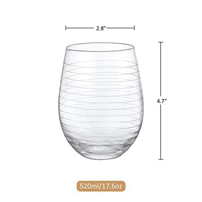 Joeyan Hand Blown Etched Stemless Wine Glasses with Dots Strips Pattern for Red Wine,Large Carved Drinking Glass Cups Tumblers for Wedding Anniversary Party Home,Set of 4,17.5 oz - color: Etched Dots Swirls Strips Patterned
