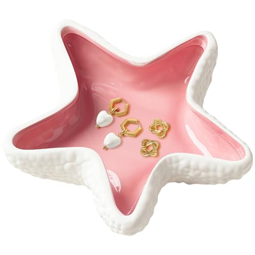 Starfish Jewelry Dish Ceramic Holder Ring Trinket Tray, Ocean-themed Decorative Trinket Dish, Suitable for Mother Friend Sister, Gifts for Women, Home Decor Trinket Dish(Pink) - color: Pink -Starfish