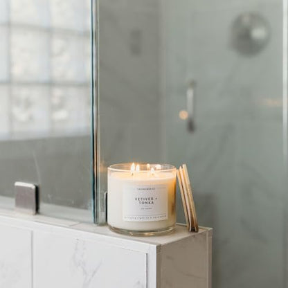 Vetiver & Tonka 3 Wick Scented Candle - 43 Hour Burn | Made in the USA Luxury Clean Soy Wax Candles - Long Lasting Large Glass Jar Candle for Home - 3 Wicks - 14.9oz - color: Vetiver + Tonka