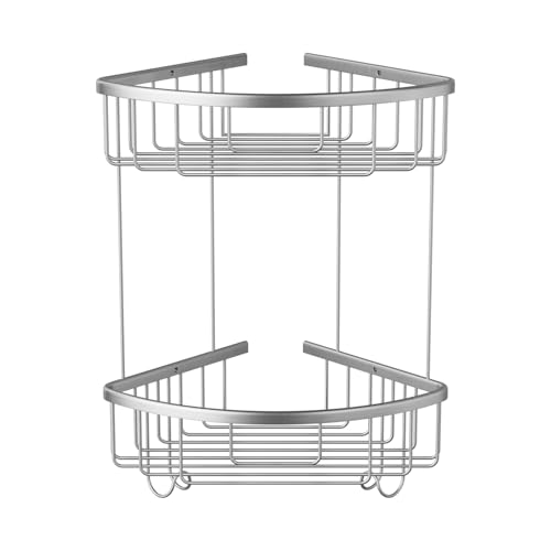 2-Tier Corner Shower Caddy, Rustproof Stainless Steel Shower Organizer and Bathroom Storage Wall Shelf, Silver