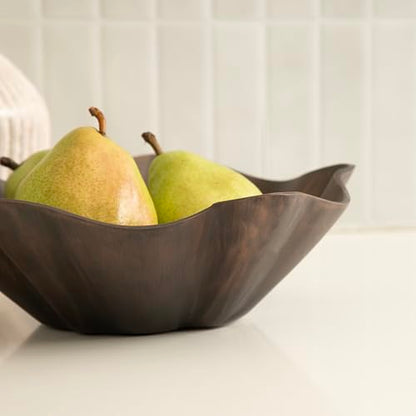 Kate and Laurel Flutte Scalloped Decorative Metal Serving Bowl; 10 x 10 x 3; Bronze; Modern Wavy Fruit Bowl for Kitchen Counter or Use as Tabletop Storage for an Entryway Table
