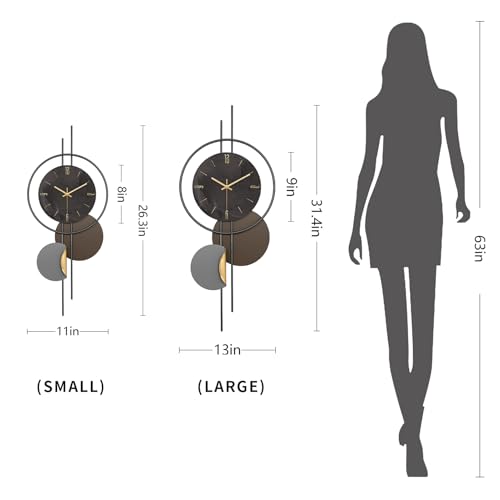 Modern Wall Clock for Living Room,Large Black Decorative Wall Clock with Light,Creative Silent Clock Battery Operated Metal Wall Art for Entryway/Bedroom/Office/Dinning Room/Kitchen Decor - size: 11"W x 26"H