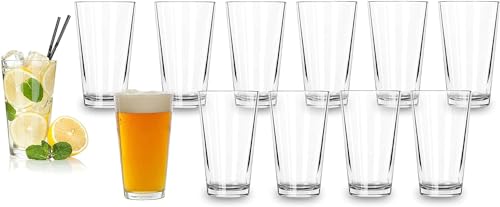 Bulk Classic Premium Beer Pint Glasses 16 Ounce – Set Of 12 Highball Cocktail Mixing Glass – Perfect for Cold Beverages, Soda, Water - Used in Bar, Restaurant - size: 12 Pack
