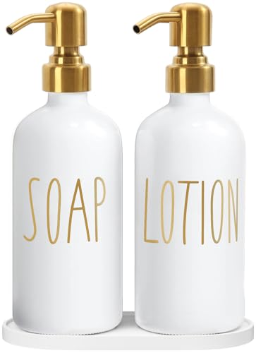 MOMEEMO Bathroom Soap Dispenser Set, White | Contains Lotion and Hand Soap Dispenser, Suitable for Bathroom Decor - color: S&l White With Tray