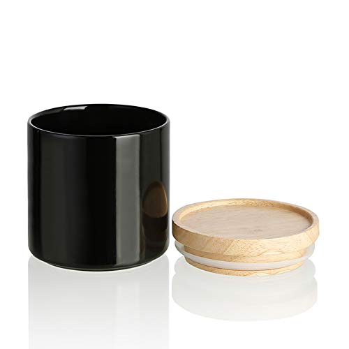 Sweejar Kitchen Canisters Ceramic Food Storage Jar, Stackable Containers with Airtight Seal Wooden Lid for Serving Ground Coffee, Tea, Sugar, Salt and More - 16 Fl Oz (Black) - color: Black, size: 16 Fl Oz (4.1"x4.4")