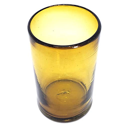 Solid Amber 14 oz Drinking Glasses (set of 6), Recycled Glass, Lead-free, Toxin-Free (14oz Drinking) - color: Amber, size: 14 oz