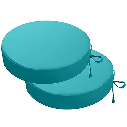 idee-home Outdoor Bistro Chair Cushions Set of 2 Think 15”x15”x 3” | Outdoor Round Seat Cushions with Ties, Waterproof Round Patio Furniture for Garden - color: A Peacock Blue, size: 15X3 Inch-Round