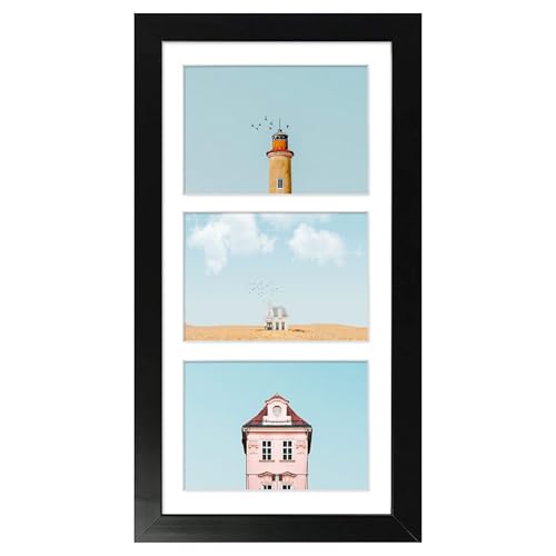 Golden State Art Collage Picture Frame 7x14 Matted 3 4x6 Photos Wood Black | Clear Real Glass Cover and White Mat, Horizontal & Vertical Display Multi Prints For Gallery Wall, Home Decor & Holiday Gift - color: Black With White Mat, size: 1 Pack