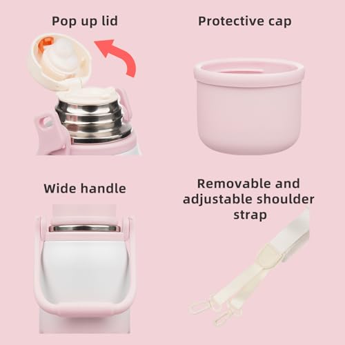 BJPKPK Stainless Steel Insulated Bottle with Handle & Strap, 27oz | Leak-proof vacuum insulation keeps drinks cold/hot for hours. BPA-free, dishwasher safe. Includes handle & strap. Pink Pearl. - color: Pink Pearl, size: 27 Ounces