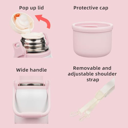 BJPKPK Stainless Steel Insulated Bottle with Handle & Strap, 27oz | Leak-proof vacuum insulation keeps drinks cold/hot for hours. BPA-free, dishwasher safe. Includes handle & strap. Pink Pearl. - color: Pink Pearl, size: 27 Ounces