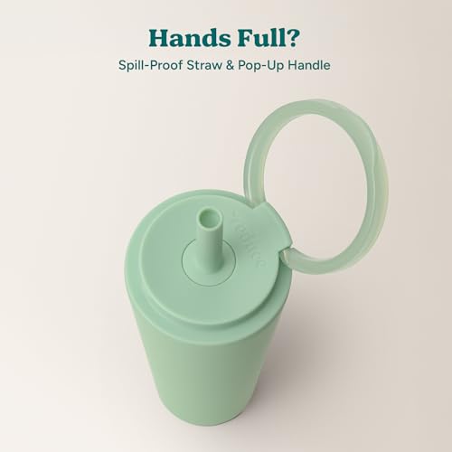 REDUCE Halo 24 oz Stainless Steel Vacuum Insulated Tumbler - Spill Proof Travel Mug with Flip Handle Lid - Keeps Drinks Cold for 32 Hrs - Dishwasher Safe - Cupholder Friendly - Matcha - color: Matcha, size: 24 Ounces