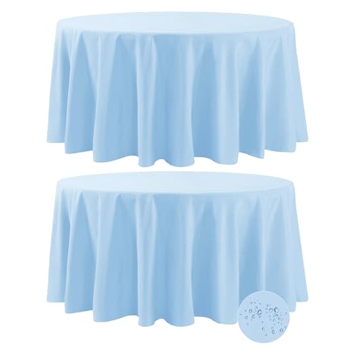 Fokitut 2 Pack Waterproof Round Tablecloth, 120 Inch, Stain Resistant and Wrinkle Polyester Table Cloth, Fabric Table Cover for Kitchen Dining, Wedding, Party, Holiday Dinner-Blue Mist - color: Blue Mist, size: Round-120''-2pack