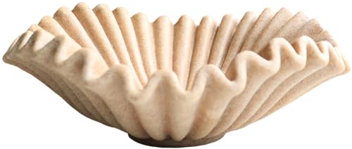 Large Decorative Handmade Bowl Decor , Modern Home Decoration, Fan Shaped Bowl, Ruffle Decor, Stylish Key Bowl for Entry Table, Decorative Fruit Bowl for Kitchen Counter, Artificial Stone Beige - color: Beige, size: 10.5inch
