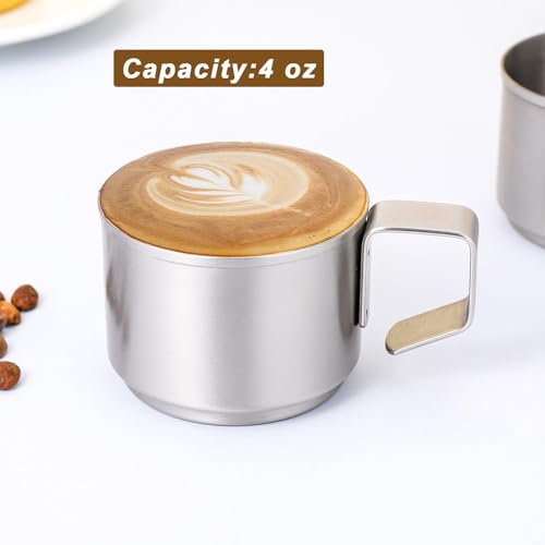 ZPUFAW 4Pcs Espresso Cups 4 oz Expresso Shots Cups 18/8 Stainless Steel Coffee Cups Set of 4