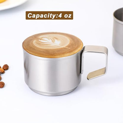 ZPUFAW 4Pcs Espresso Cups 4 oz Expresso Shots Cups 18/8 Stainless Steel Coffee Cups Set of 4