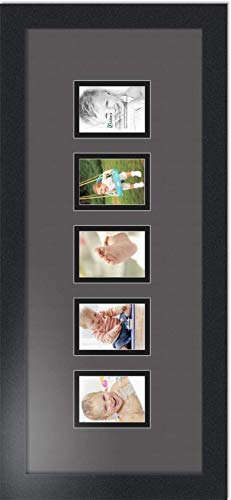 ArtToFrames Collage Photo Frame Double Mat with 5-2.5x3.5 Openings with Satin Black Frame and Charcoal mat. - color: Charcoal, size: 2.5x3.5