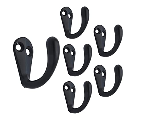 Premium Quality Single Prong Robe Hook Hanger, Zinc Die Cast, Matte Black, 6 Pack - color: Matte Black, size: 6 Pack
