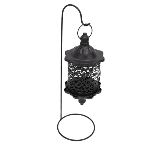 Candle Lantern, Lattice Candle Lantern with Stand, Metal Decorative Hollow Vintage for Living Room Mantel (Black) - color: Black