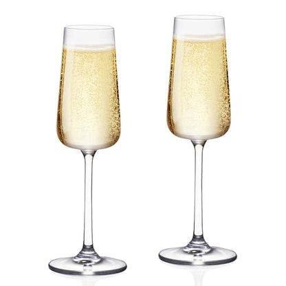 KAMMAK Champagne Flutes, Crystal Glass,220ML Champagne Glasses, Set of 2 | Clear Champagne Flutes with Long Stem and Thin Rim for Wine, Weddings, Anniversaries, Parties and Gifts, CP23 - style: Cp23