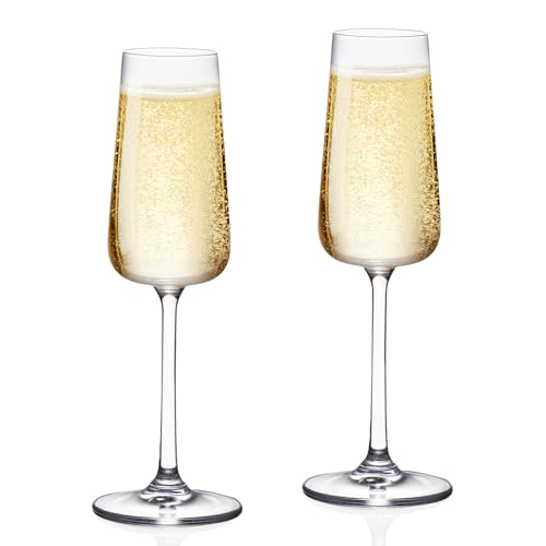 KAMMAK Champagne Flutes, Crystal Glass,220ML Champagne Glasses, Set of 2 | Clear Champagne Flutes with Long Stem and Thin Rim for Wine, Weddings, Anniversaries, Parties and Gifts, CP23 - style: Cp23