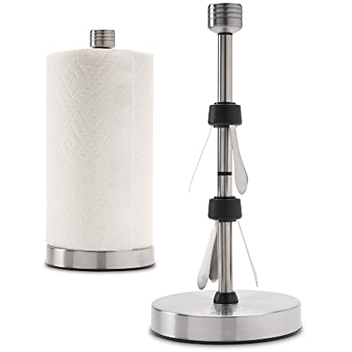 Heavy-Duty Stainless Steel Paper Towel Holder - Easy One-Handed Tear with Suction Cups - Modern Weighted Standing Countertop Dispenser for Kitchen - Holds All Paper Towel Rolls, Silver - color: Silver