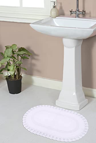 Home Weavers Hampton Crochet Reversible Bathmat 100% Cotton Bathroom Rugs Set, Washable Rug, Extra Soft and Absorbent Bath Rug, Kitchen Mat, Bath Mat Set, Mat Non Slip, 17"x24" Rectangle, White - color: White, size: 1'5" x 2' (Oval)