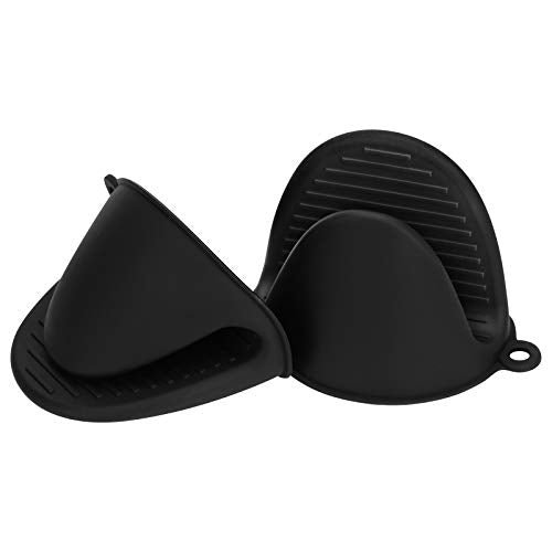 tifanso 1 Pair Heat Resistant Silicone Oven Mitts & Pot Holders for Cooking | Mini Non-Slip Pinch Grip, Food Grade Silicone, Ideal for Air Fryer Baking & Grilling, Easy to Clean & Durable - color: Black