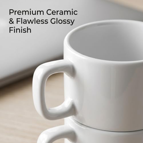 ASTRUE Stackable Ceramic Coffee Mugs Set of 4, 10 oz Glossy White Mug Set for Home & Office - size: 10 oz