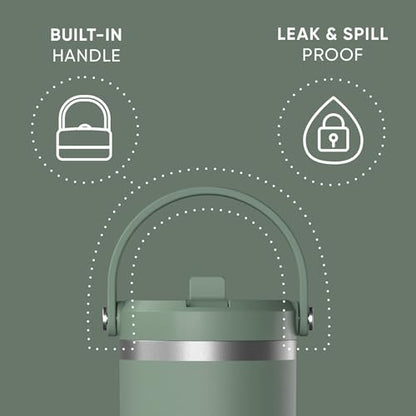 Hydrapeak Nomad 32oz Stainless Steel Insulated Travel Tumbler with Handle & Straw Lid, Leakproof, Cupholder Friendly, Back to School, College Dorm, Gym & Everyday Hydration, Cold 24 Hours (Sage Leaf) - color: Sage Leaf