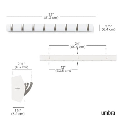 Umbra Flip Coat Rack, Wall Mount 8-Hook, Space Saving, White | Real wood and steel build, retractable hooks fold flat, holds coats bags and scarves, easy install - color: White/Nickel, size: 8-Hook