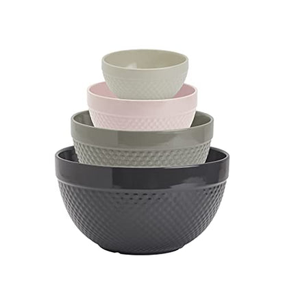 Tabletops Gallery Hobnail Style 4 Piece Timeless Grey Stoneware Nesting Mixing Bowl Set for Baking and Cooking - color: TIMELESS GREY