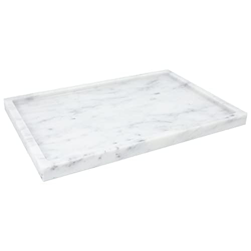 100% Natural Marble Serving Tray Luxury Marble Storage Tray for Home Decor Stone Tray for Bathroom/Kitchen/Vanity/Dresser,Plate Holder for Tissues, Candles, Towel - color: Marble Tray-carrara White