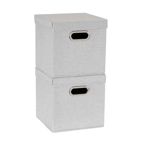 Household Essentials 804-1 Café Cube Bin Storage Set with Lids and Handles | 16 Pack | Silver Linen - size: (Pack of 16)