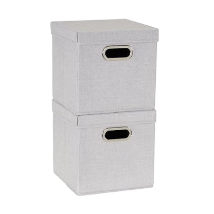 Household Essentials 804-1 Café Cube Bin Storage Set with Lids and Handles | 16 Pack | Silver Linen - size: (Pack of 16)