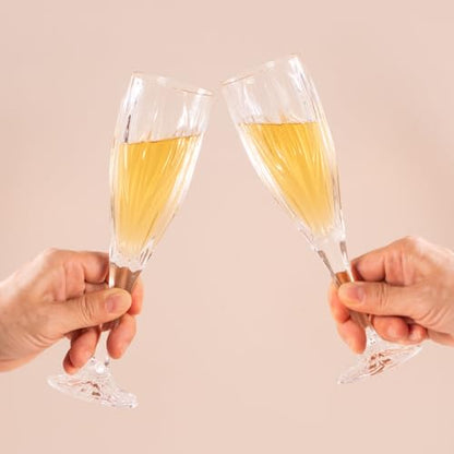 KAMMAK Champagne Flutes, Crystal Glass,180ML Champagne Glasses, Set of 2 | Clear Champagne Flutes with Long Stem and Thin Rim for Wine, Weddings, Anniversaries, Parties and Gifts, 615N - style: 180ML Ocean