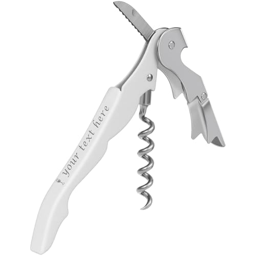 Custom Wine Bottle Opener, Stainless Steel Wine Key Corkscrew w/Foil Cutter | 5-20Pcs Double Hinged, Personalized Engraved Logo&Text, Gift for Servers, Sommeliers, Bartenders, Compact Travel Professional - color: White