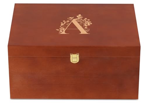InnoBeta Personalized Keepsake Box, Wooden Storage Boxes, Large Keepsake Boxes with Lid for Memory Treasure, Initial A - color: Initial A