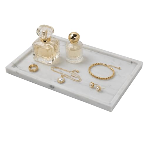 Carrara White Marble Tray, 12 Inch Marble Vanity Tray for Bathroom Countertop Dresser, Decor for Trinket Perfume Jewelry Candle, Large - color: Bianco Carrara, size: 11.8" x 7.8" x 0.7"