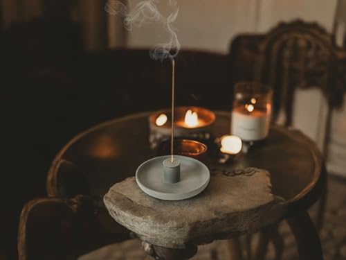 4 in 1 Incense Burner Holder - Multi-Purpose Ceramic Incense Stick Holder, Palo Santo Holder for Clean Burning, Sage Meditation Burner Set, Candle Holder for Aromatherapy (Matte Charcoal Black) - color: Matte Charcoal Black