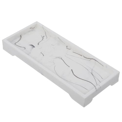 NUOBESTY Marble Design Synthetic Bathroom Vanity Tray Jewelry Holder Cosmetics Storage Organizer White Bathroom Countertop Accessory
