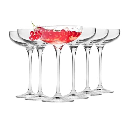 KROSNO Champagne Glasses Set of 6, 8.1 oz, Harmony Collection | Coupes Champagne Crystal Set, Drinking Glasses for Prosecco, Mocktails, Mimosa, Lead-Free Glassware, Dishwasher Safe - style: Classic