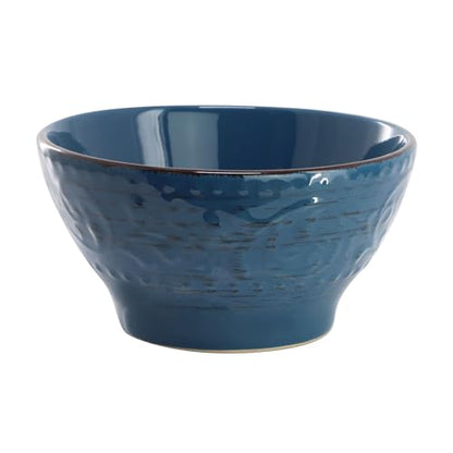 Elama Malibu Deep Ocean 16-Piece Stoneware Embossed Pattern Reactive Glaze Dark Blue Dinnerware Set, Tableware, Serveware Set (Deep Ocean Blue) - color: Deep Ocean Blue