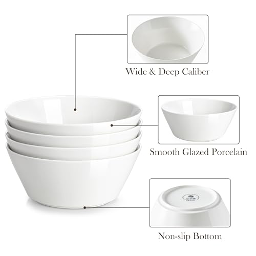 MALACASA 35 OZ Soup Bowls Set of 4, White Bowls Deep Cereal Ramen Bowl | Ceramic Bowls for Salad, Pasta, Pho, Dessert, Fruit, Kitchen Essential, Dishwasher Microwave Safe, Series REGULAR - size: 35oz(4pcs)