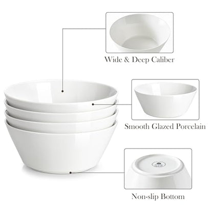 MALACASA 35 OZ Soup Bowls Set of 4, White Bowls Deep Cereal Ramen Bowl | Ceramic Bowls for Salad, Pasta, Pho, Dessert, Fruit, Kitchen Essential, Dishwasher Microwave Safe, Series REGULAR - size: 35oz(4pcs)