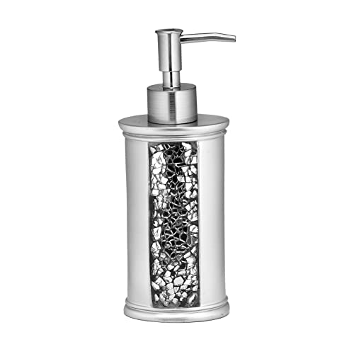 Zahari Home Sinatra Soap Dispenser/Lotion Pump Unique Design Bling Glass Mosaic Décor, Silver - color: Silver