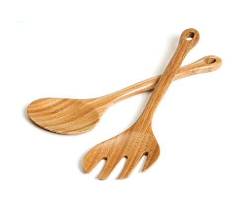 Lipper International Bamboo Wood Hanging Salad Servers, 12" Long, One Pair - color: Bamboo Wood, size: 12" Long